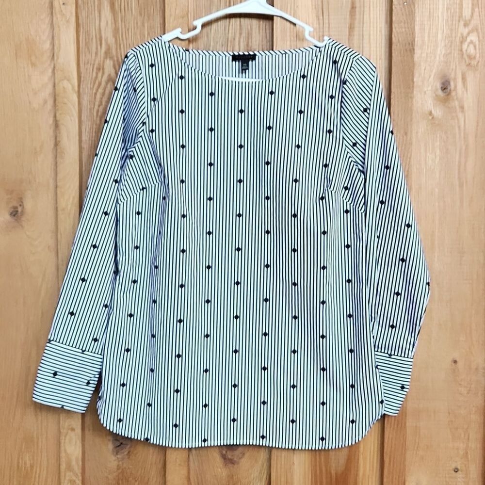 NEW Talbots Long Sleeve Round Neck Tunic Blouse, XS, Black & White Stripes